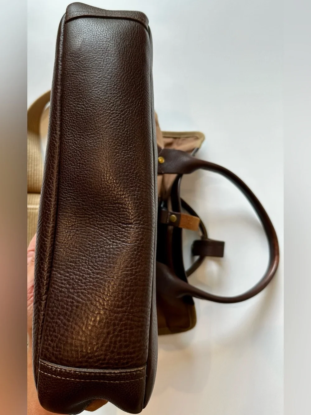 Will Leather Goods Canvas Leather Messenger Briefcase Brown Tan 15”
